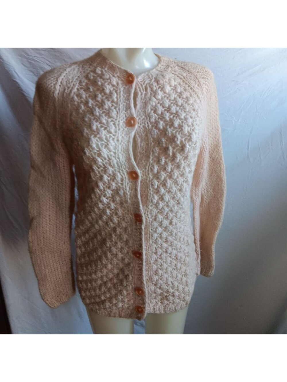 Italian Wool Blend Cardigan Sweater Mohair Vintage Medium Handmade Cream
